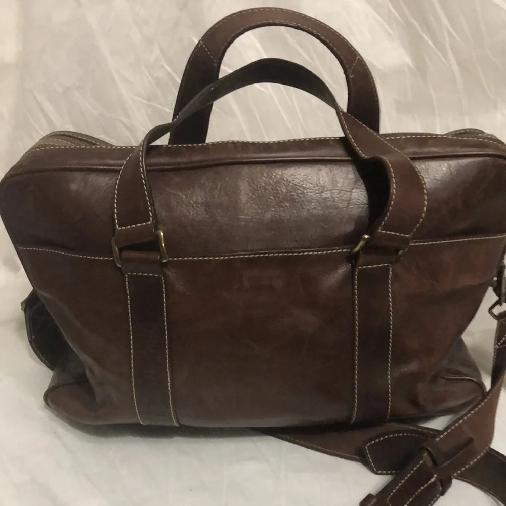 Cole Haan Brown Leather Duffel Briefcase Shoulder Bag